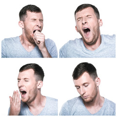 Fototapeta premium Collage of tired, sleepy face expressions