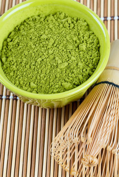 powdered green tea Matcha and bamboo whisk