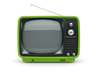 Green retro TV on white background