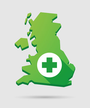 United Kingdom map icon with a pharmacy sign