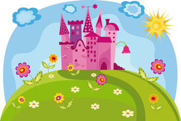 Colorful illustration with princess castle