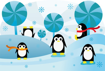 Colorful background funny penguins