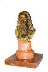 Bronze Bust of a brilliant scientist Leonardo Da Vinci on a whit