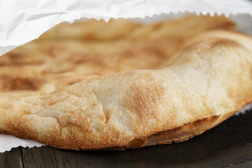 close up of freshly baked flat pita bread
