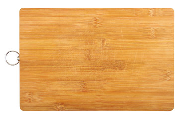 Old used cutting wooden board isolated on white background.