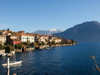 Fototapeta na wymiar Sala Comacina, lake of Como. The small gulf with the harbor and