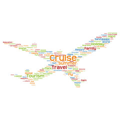 Conceptual cruise  travel or tourism plane word cloud
