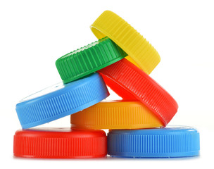 Plastic bottle caps isolated on white