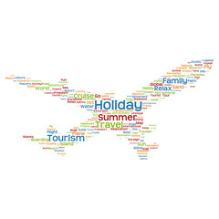 Conceptual holiday  travel or tourism plane word cloud