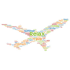 Obraz premium Conceptual relax travel or tourism plane word cloud