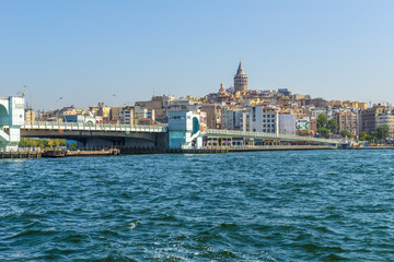Naklejka premium View of the quays of old Istanbul from the sea