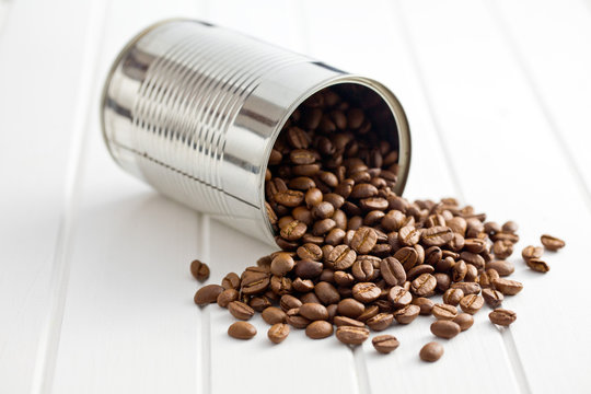 Coffee Beans In Tin Can