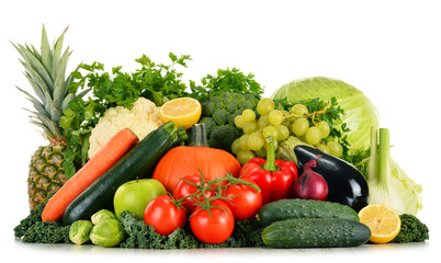 Assorted raw organic vegetables isolated on white