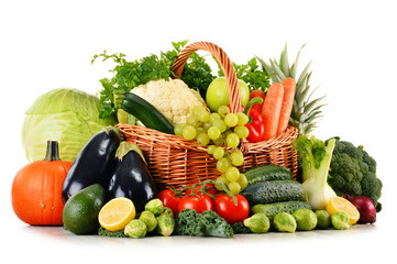 Assorted raw organic vegetables isolated on white