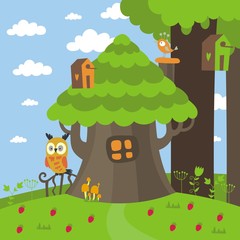 fairy forest  birdhouse illustration