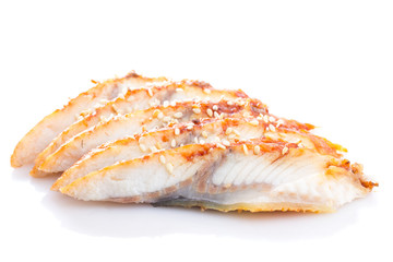 Sliced eel isolated on white background