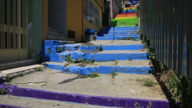 view of the colorful stairs in Instanbul