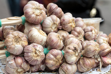 Close up of bulbs of fresh garlic