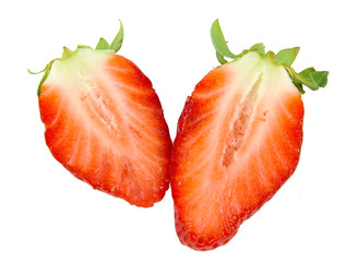 Two strawberry halves isolated on white