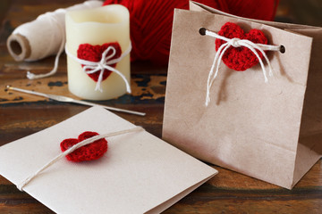 Saint Valentine decoration: handmade crochet red heart for greet
