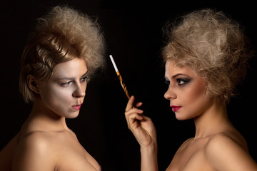 Obraz premium girl with two-faced make-up