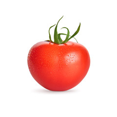 Fresh wet tomato with water drops