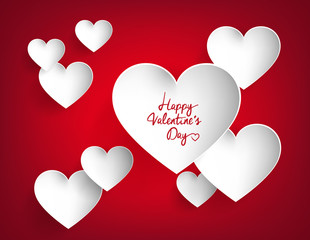 White hearts on red background. Happy Valentine's Day heart