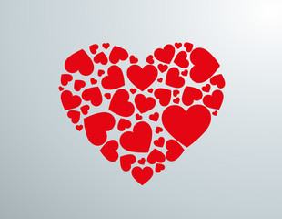 Red love heart made of hearts. Vector illustration
