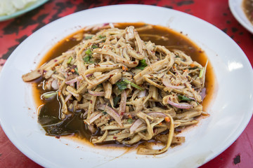 Spicy Bamboo Shoot Salad (Soup Nor Mai), Thai Style food.