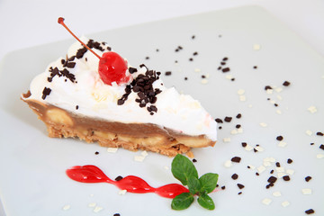 slice of fresh cherries cake with decoration