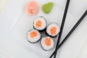 Hosomaki, salmon. Traditional japanese sushi rolls