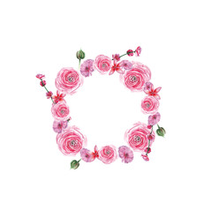 watercolor pink flowers wreath