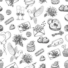 Seamless pattern with hand drawn valentine's day elements