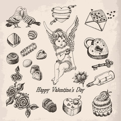 Vector set  of hand drawn vintage valentine's day collection