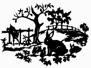 Fototapeta premium Scherenschnitt Osterwiese S.Beug