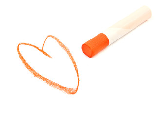 Pastel drawing a heart in red on a white background