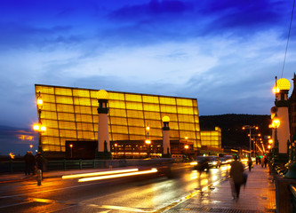 View of Sant Sebastian.   Kursaal  Congress Centre in evening