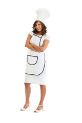 Chef woman on white background