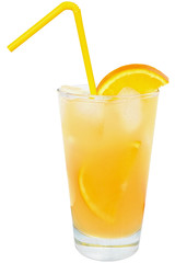 Cocktail with orange juice and ice cube