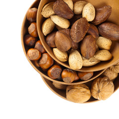 Mix of nuts. Selective focus.