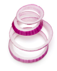 Sliced red onion rings isolated on white background cutout