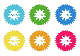 Set of colorful stickers icons with discount symbol