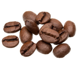 roasted coffee beans isolated in white background cutout