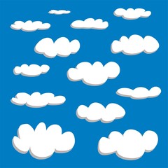 White vector clouds on light blue sky background set