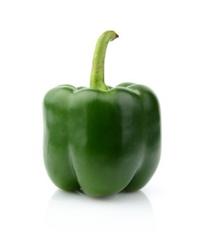 Single green pepper close-up view isolated
