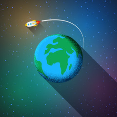 Fototapeta premium Flat design colored illustration of space rocket