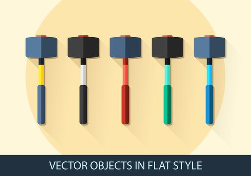 Set Of Vector Sledgehammer In A Flat Style With Shadow.