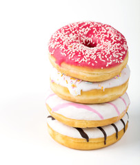 Tasty donuts on white background