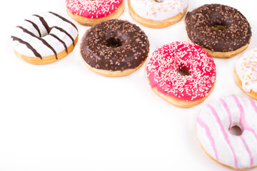 Tasty donuts on white background