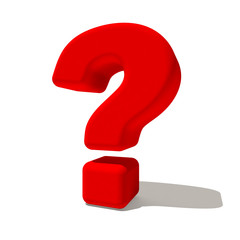? punto interrogativo simbolo 3d rosso, isolato su fondo bianco